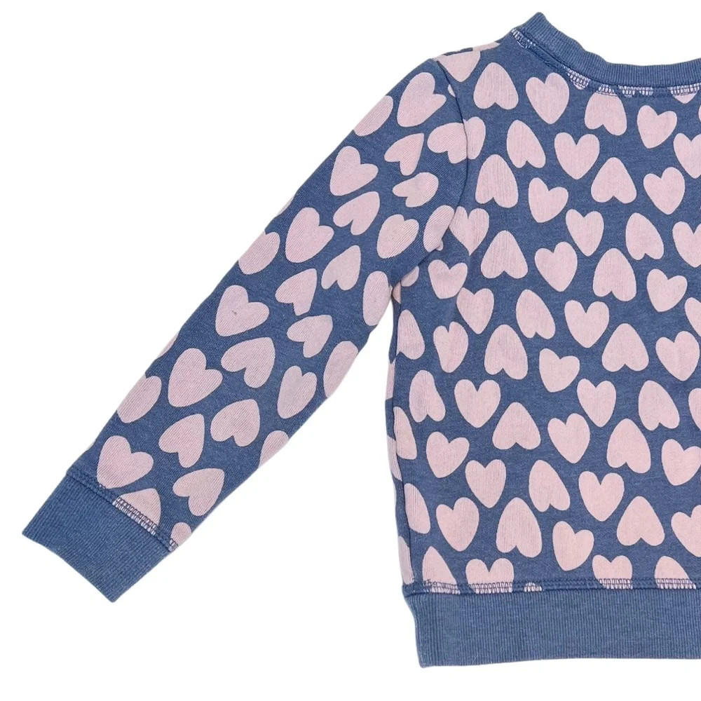 Cat & Jack Fleece Lined Kids Navy and Pink Heart Pattern Sweatshirt | Girls 5T